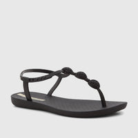 Ipanema Class Posh women's black rubber T-strap flat sandals with braided details and an ankle strap.