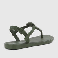Ipanema Class Urbane dark green thong sandal with an adjustable ankle strap and silver-toned hardware, rear view.