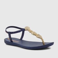 Blue and gold Ipanema Fundo Do Mar sandal with a decorative metallic T-strap, featuring an adjustable ankle strap and wavy