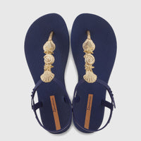Ipanema Fundo Do Mar Sandal GIL84015 in navy blue with gold metallic seashell and starfish embellishments.