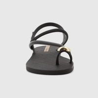 Black Ipanema Glam Ring Sandal GIL27378 with gold-tone ring detail and textured sole, shown from a front-angled view.