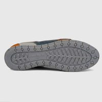 Kamo-Gutsu Men's Leather Sneaker Tifo 017 with a gray rubber sole and multi-colored navy and orange leather upper, shown