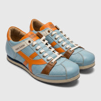 Kamo-Gutsu Men's Leather Sneaker Tifo 044, a blue, orange, and brown multi-color design with white laces.