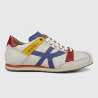 Kamo-Gutsu Men's Leather Sneaker Tifo 044 in white multi-color, shown in a side profile view.