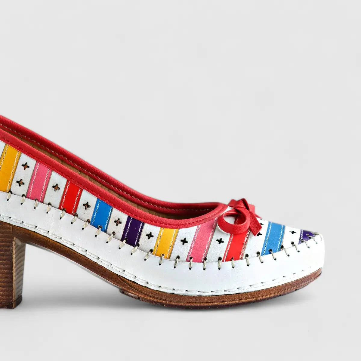 Karyoka Comfort Block Heel White Multi 5323 Heels | familyshoecentre