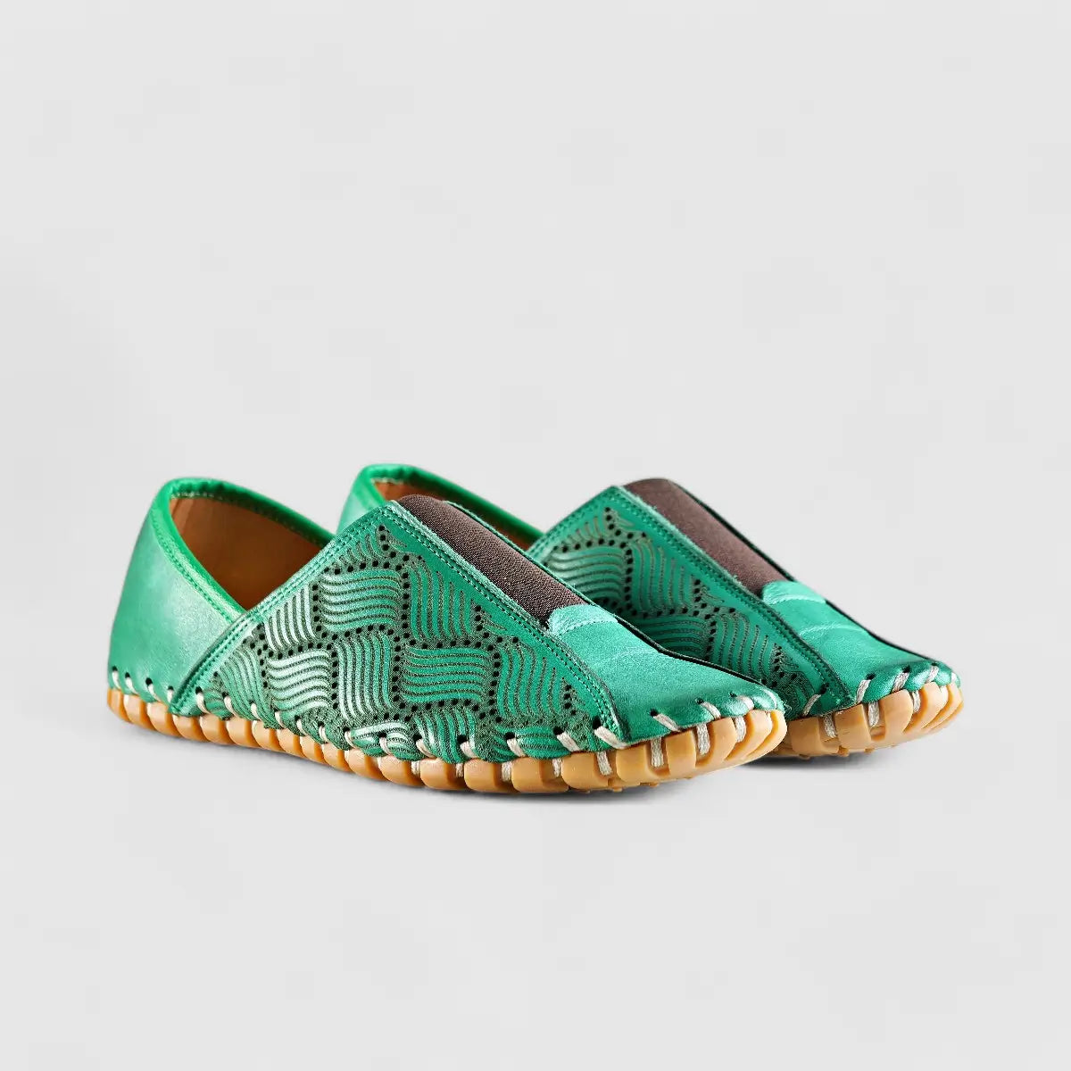 Karyoka Comfort Leather Casuals 1233 Green Sandals | familyshoecentre