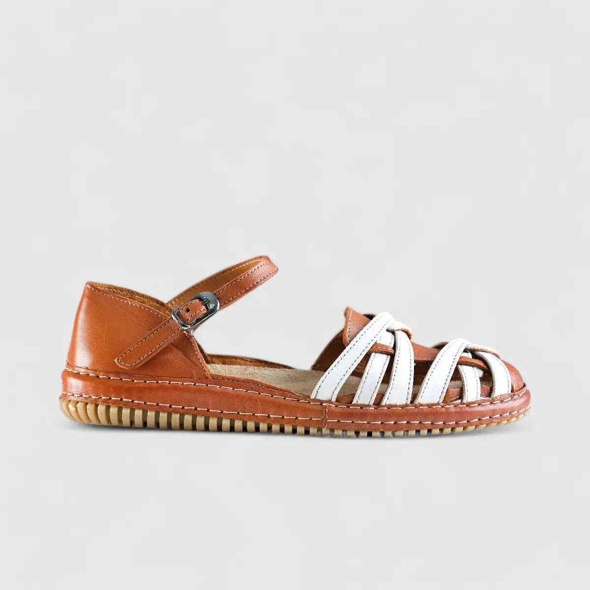 Karyoka Comfort Leather Casuals 6447 Tan/White Sandals | familyshoecentre