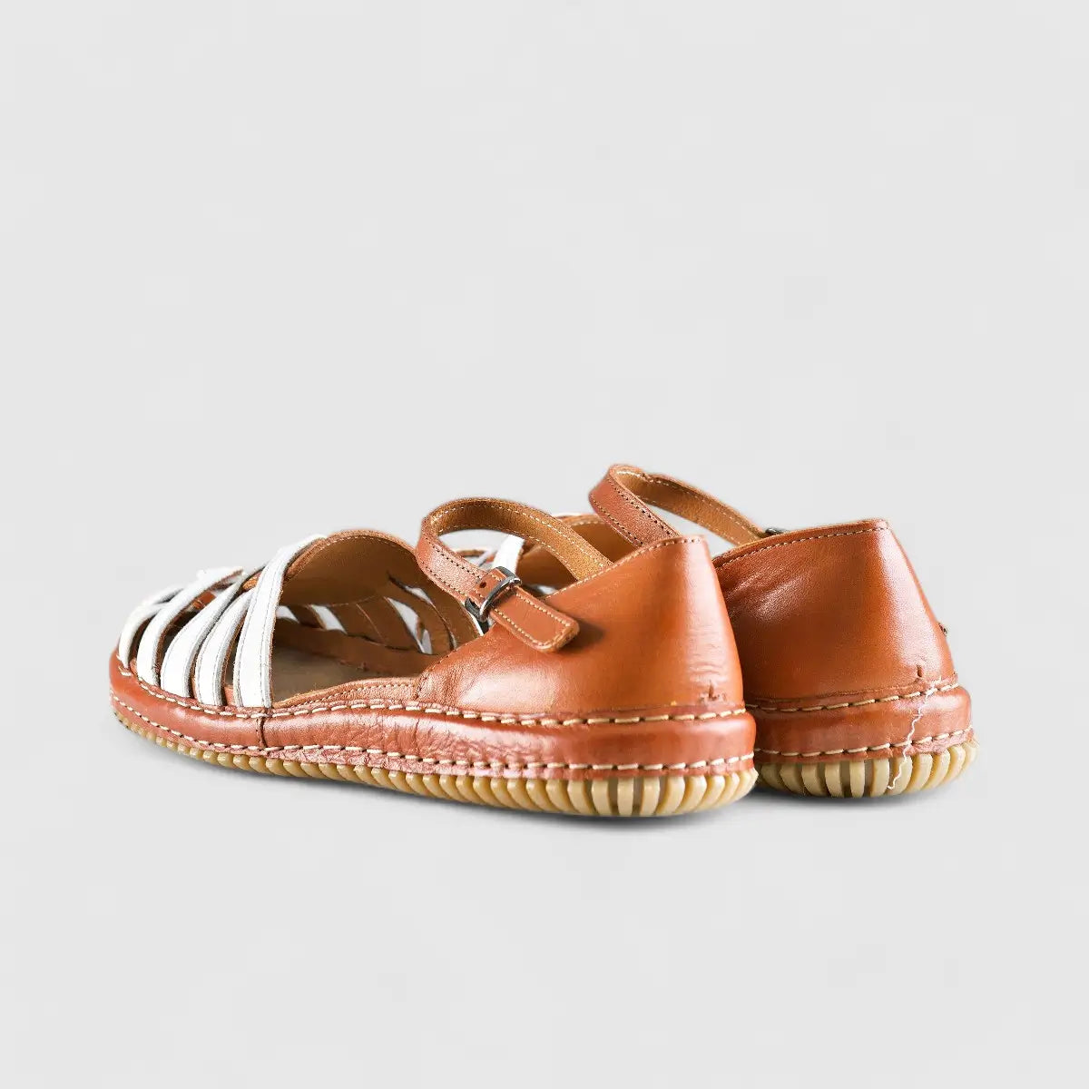 Karyoka Comfort Leather Casuals 6447 Tan/White Sandals | familyshoecentre