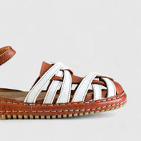 Karyoka Comfort Leather Casuals 6447 Tan/White Sandals | familyshoecentre