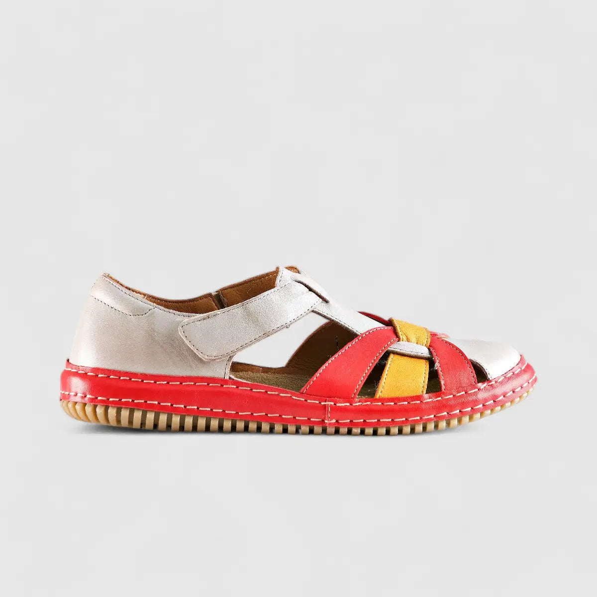Karyoka Comfort Leather Fisherman Sandal 6437 Grey/Orange Multi Sandals | familyshoecentre