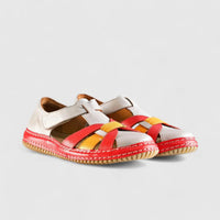 Karyoka Comfort Leather Fisherman Sandal 6437 Grey/Orange Multi Sandals | familyshoecentre