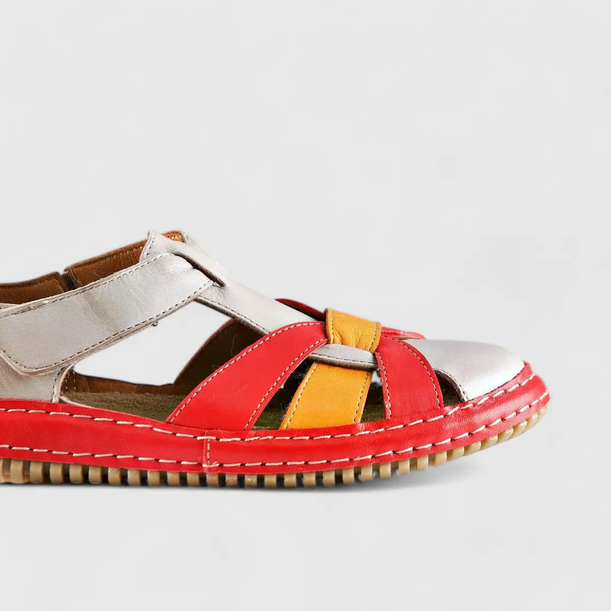 Karyoka Comfort Leather Fisherman Sandal 6437 Grey/Orange Multi Sandals | familyshoecentre