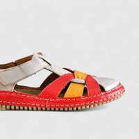 Karyoka Comfort Leather Fisherman Sandal 6437 Grey/Orange Multi Sandals | familyshoecentre