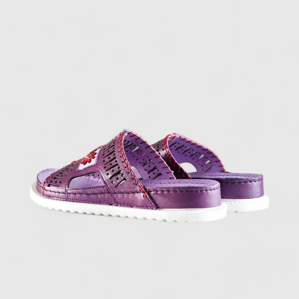 Karyoka Comfort Leather Push Ins 5703 Purple Multi Sandals | familyshoecentre