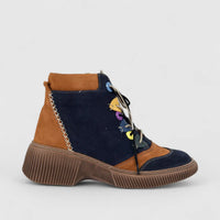Karyoka Ladies Leather Comfort Ankle Boot 3615 Navy/Tan KB34