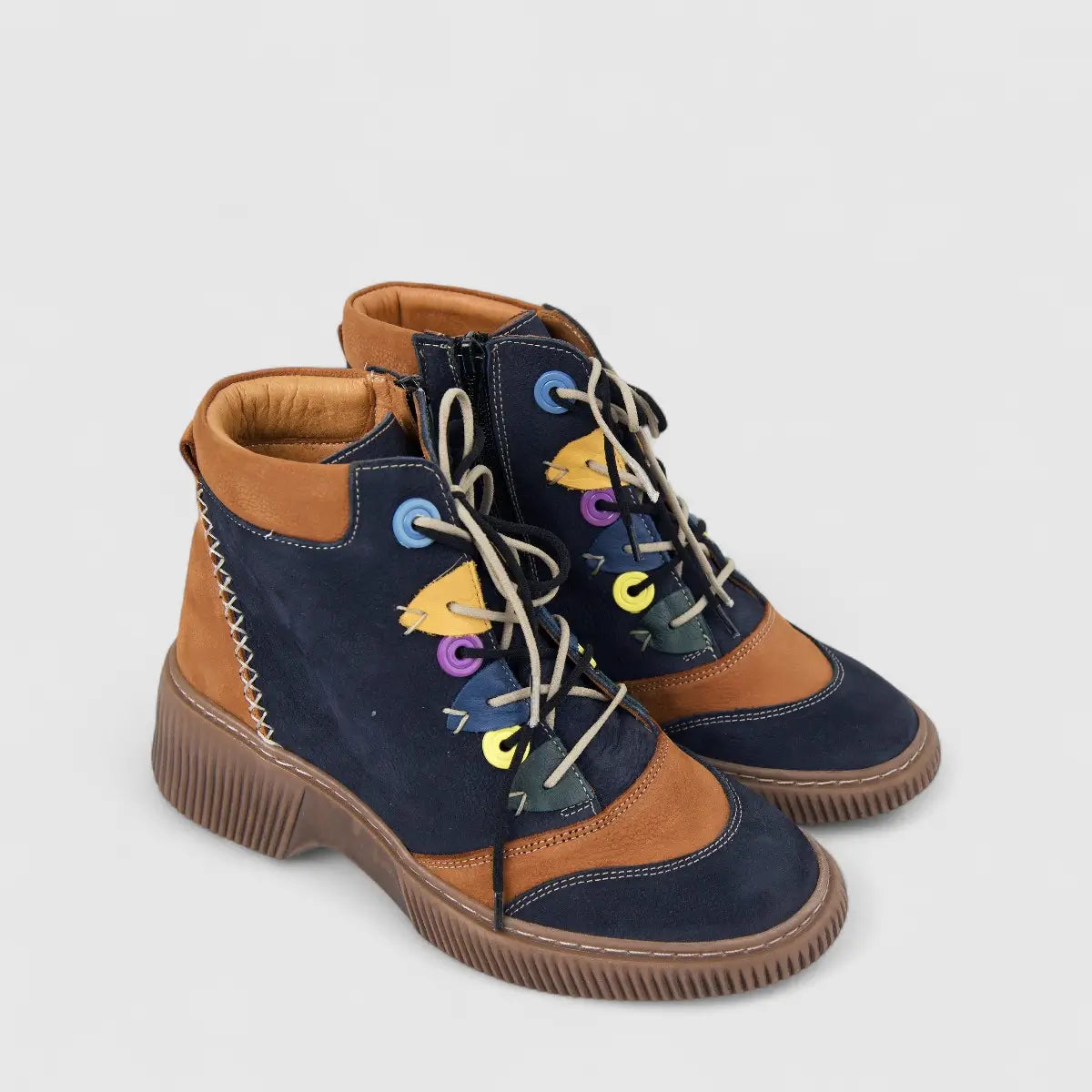 Karyoka Ladies Leather Comfort Ankle Boot 3615 Navy/Tan KB34