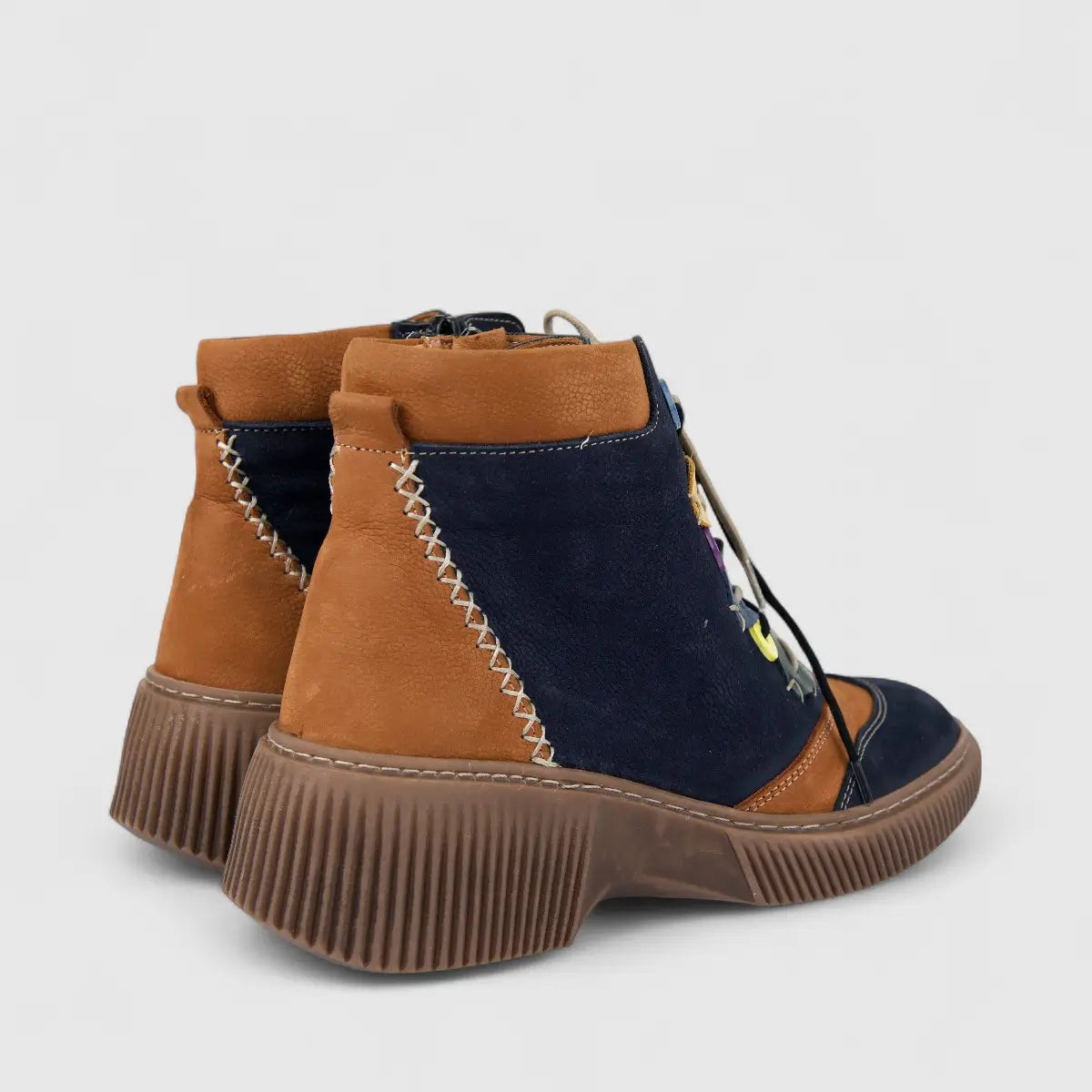 Karyoka Ladies Leather Comfort Ankle Boot 3615 Navy/Tan KB34