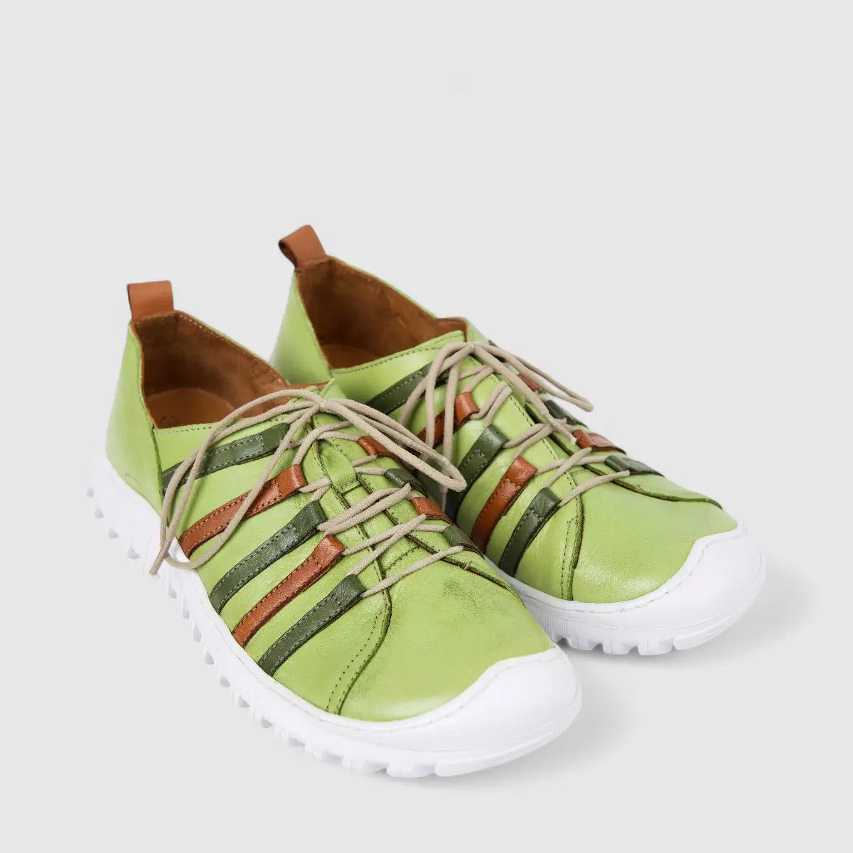 Karyoka Ladies Leather Comfort Lace Up 7201 Lime Green KS88
