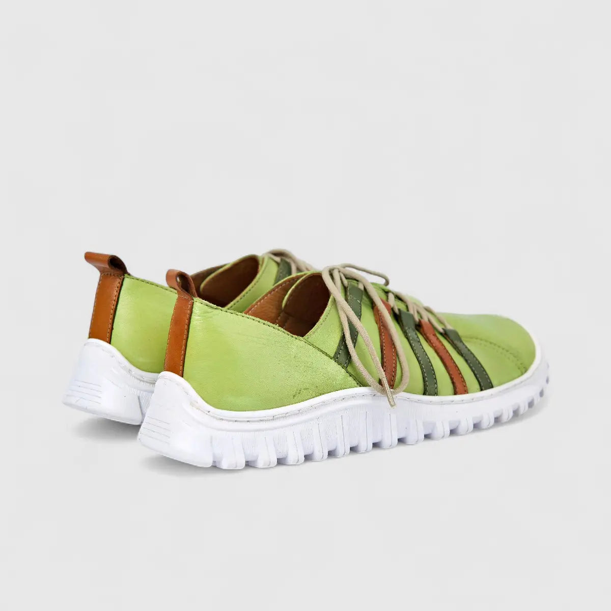 Karyoka Ladies Leather Comfort Lace Up 7201 Lime Green KS88