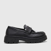 Black Klevas Boys chunky sole loafers with a textured faux leather upper and a black and white argyle pattern on the vamp,