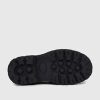 Bottom view of a black Klevas Boys chunky sole loafer, featuring deep, rugged treads and an oval design.