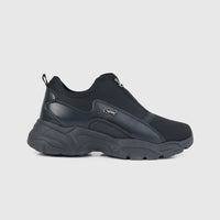 Klevas Ladies Sneaker K7726L in black velvet mono, side view with zip closure and chunky sole.