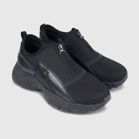 Klevas Ladies Sneaker K7726L Velvet Black Mono KL19, black slip-on sneakers with front zipper and mesh toe panel