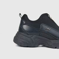 Klevas Ladies Sneaker K7726L Velvet Black Mono KL19 side view with black upper, perforated panels, chunky sole.