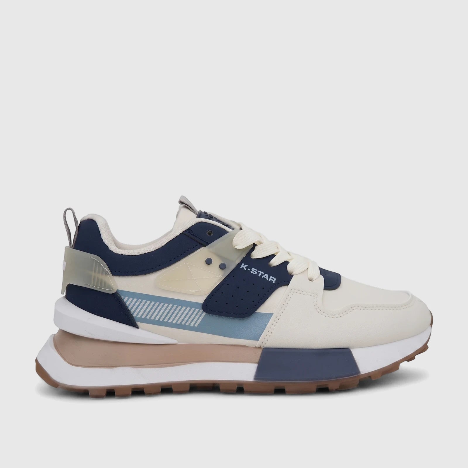 Klevas Men's Casual Sneaker Ice K7623M in beige and blue, featuring a side profile view on a white background.