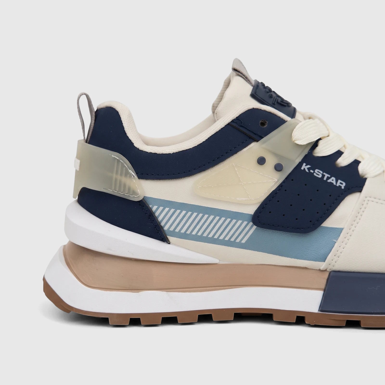 Klevas Men's Casual Sneaker, Ice K7623M model, featuring a beige and blue color scheme with a durable sole, presented in a