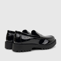 Klevas Men's Chunky Sole Loafer Bass K8196M in black patent leather, featuring a glossy finish and rugged lug soles, viewed