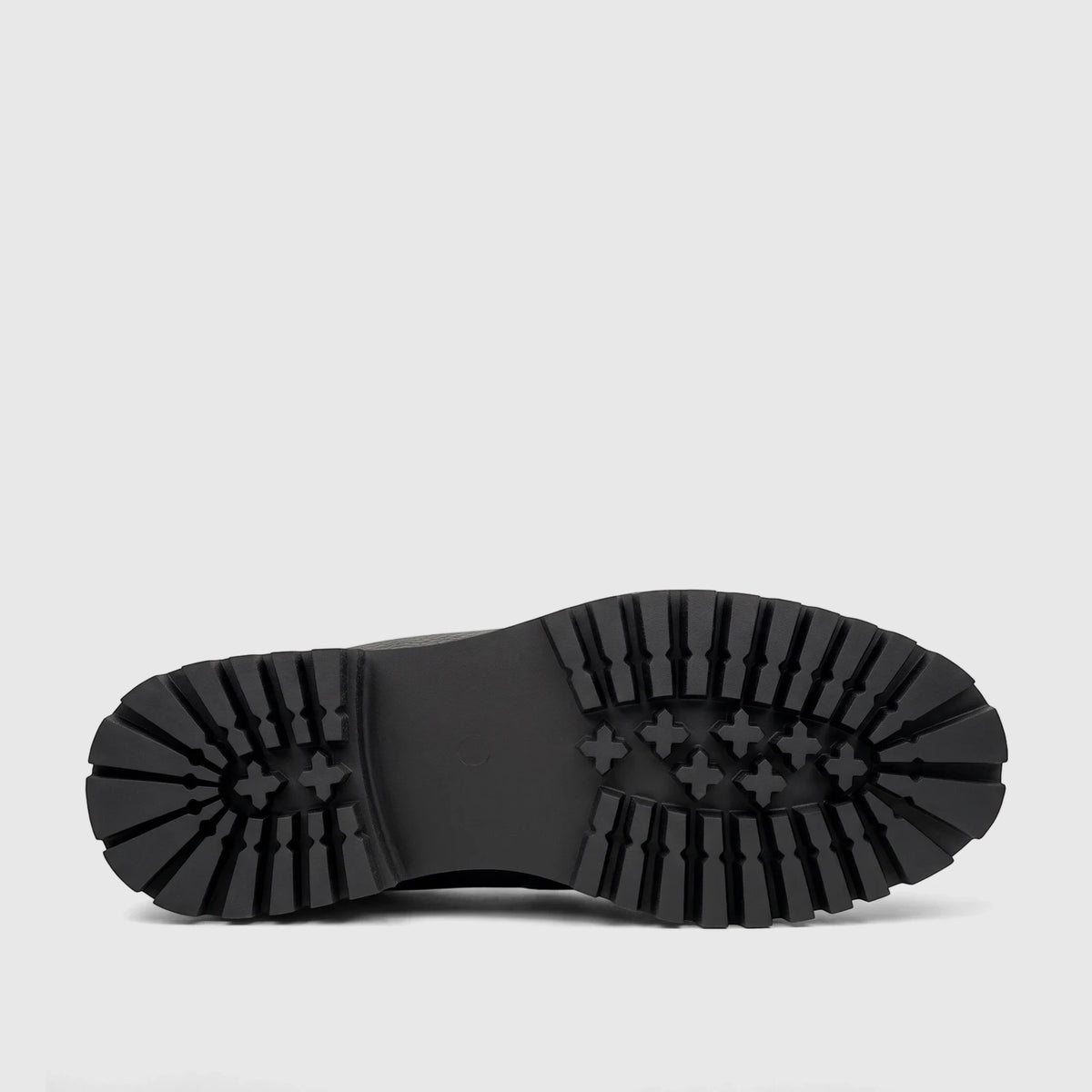 Bottom view of a Klevas men's chunky sole loafer, Lufiano K8168M in black, showcasing the thick rubber lug sole.