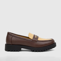 Klevas Men's Chunky Sole Loafer featuring brown and beige textured leather with a thick black sole, shown from a side