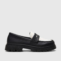 Black and white Klevas Youth chunky sole loafer with a classic saddle strap, shown in a side profile view.