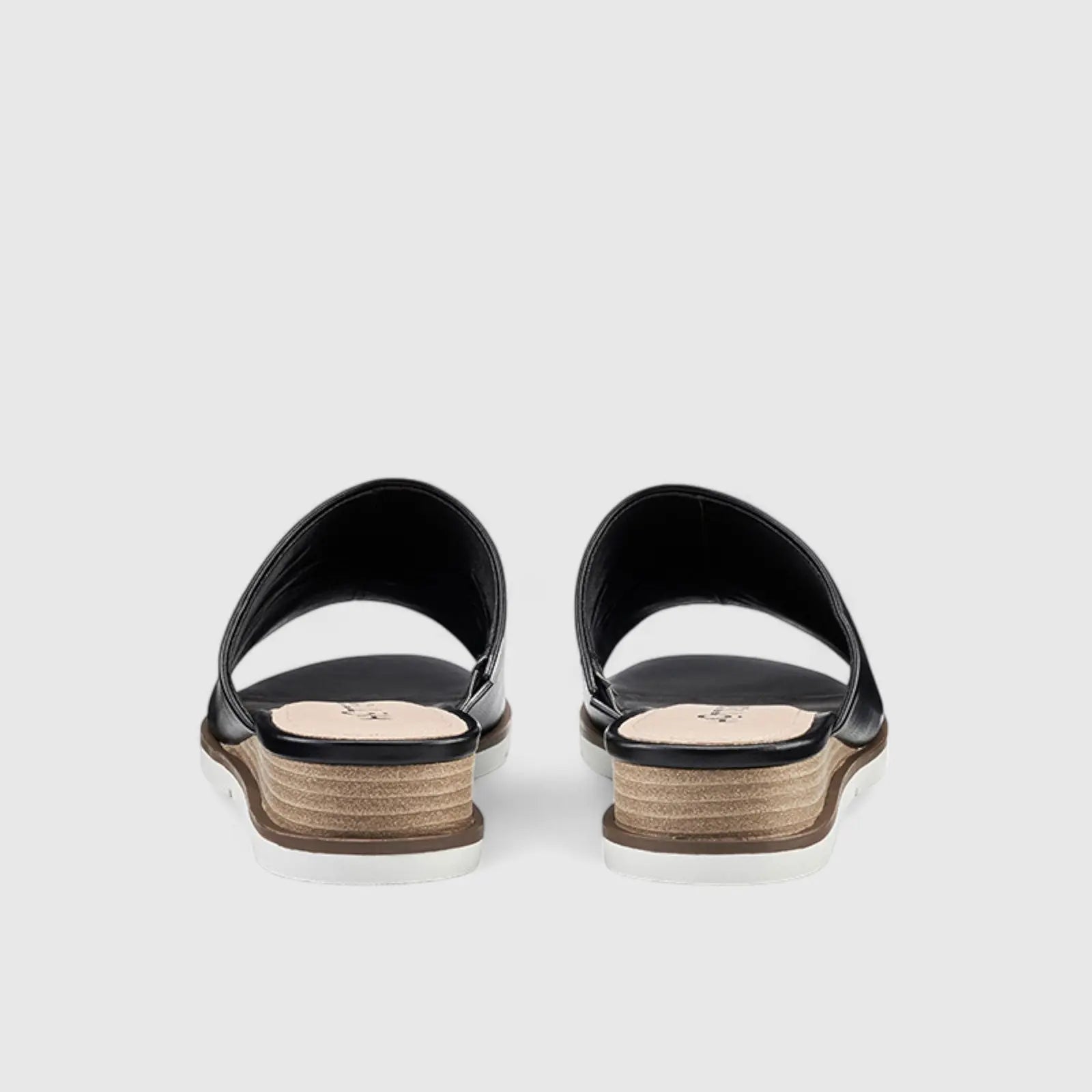 Kos Push In Wedge Comfort Leather Sandal Black Sandals | familyshoecentre