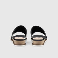 Kos Push In Wedge Comfort Leather Sandal Black Sandals | familyshoecentre