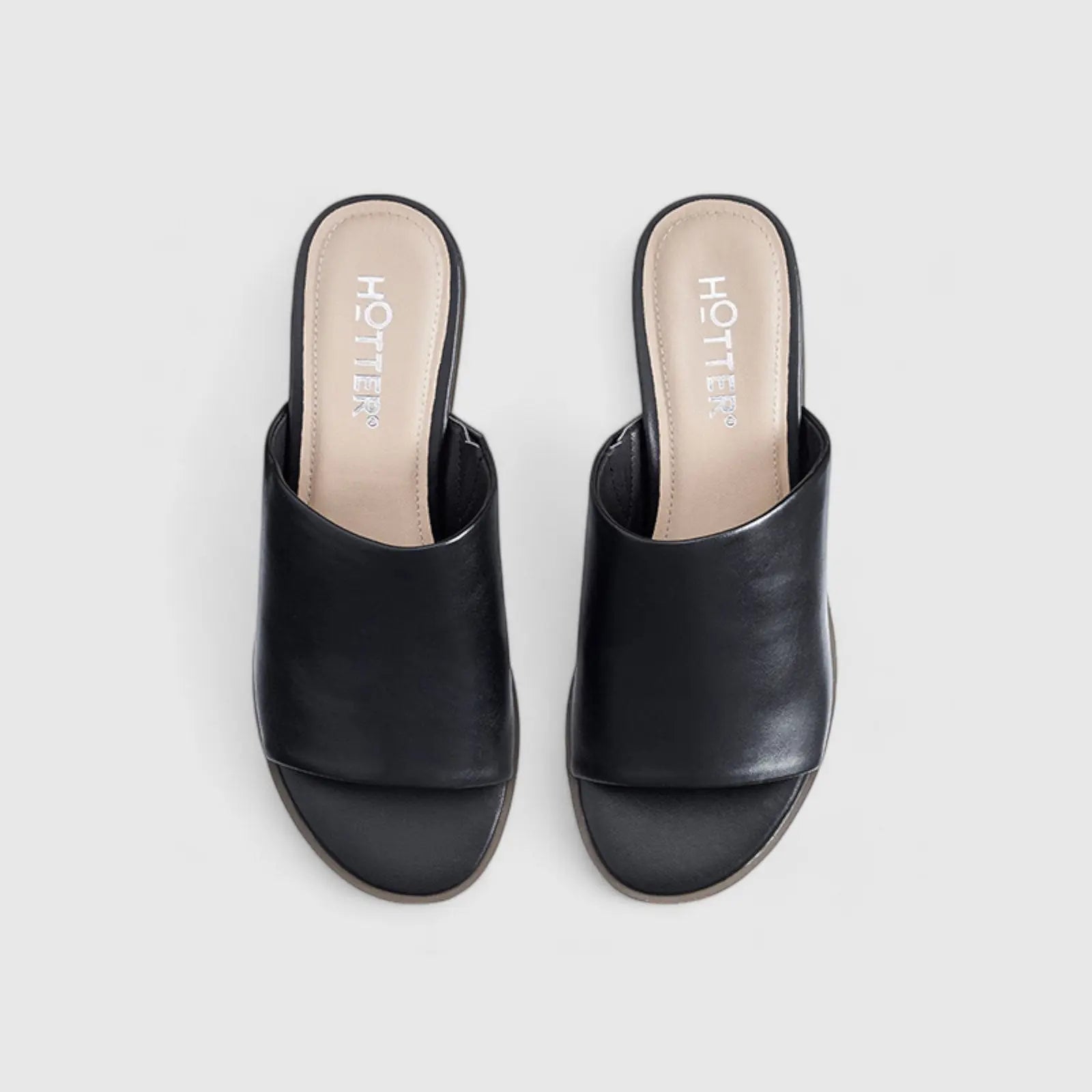 Kos Push In Wedge Comfort Leather Sandal Black Sandals | familyshoecentre