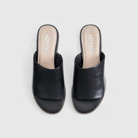 Kos Push In Wedge Comfort Leather Sandal Black Sandals | familyshoecentre