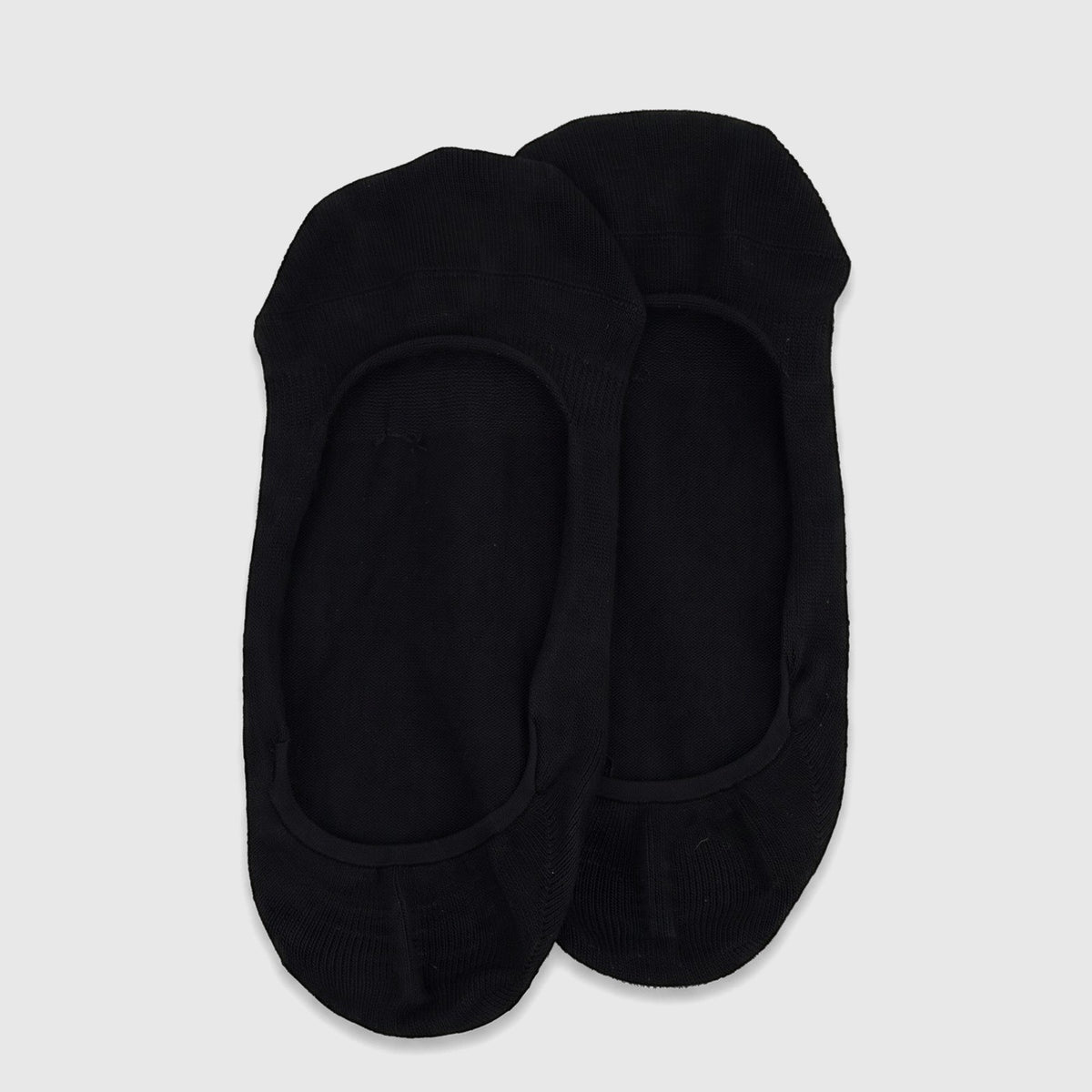 Two black ladies' bamboo invisible socks, laid flat, showcasing their no-show design and soft fabric texture.