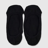 A pair of black ladies bamboo invisible socks, designed for a discreet fit, laid flat on a white surface.