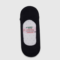 Navy blue bamboo invisible socks on a retail card, displaying brand and size details for ladies.