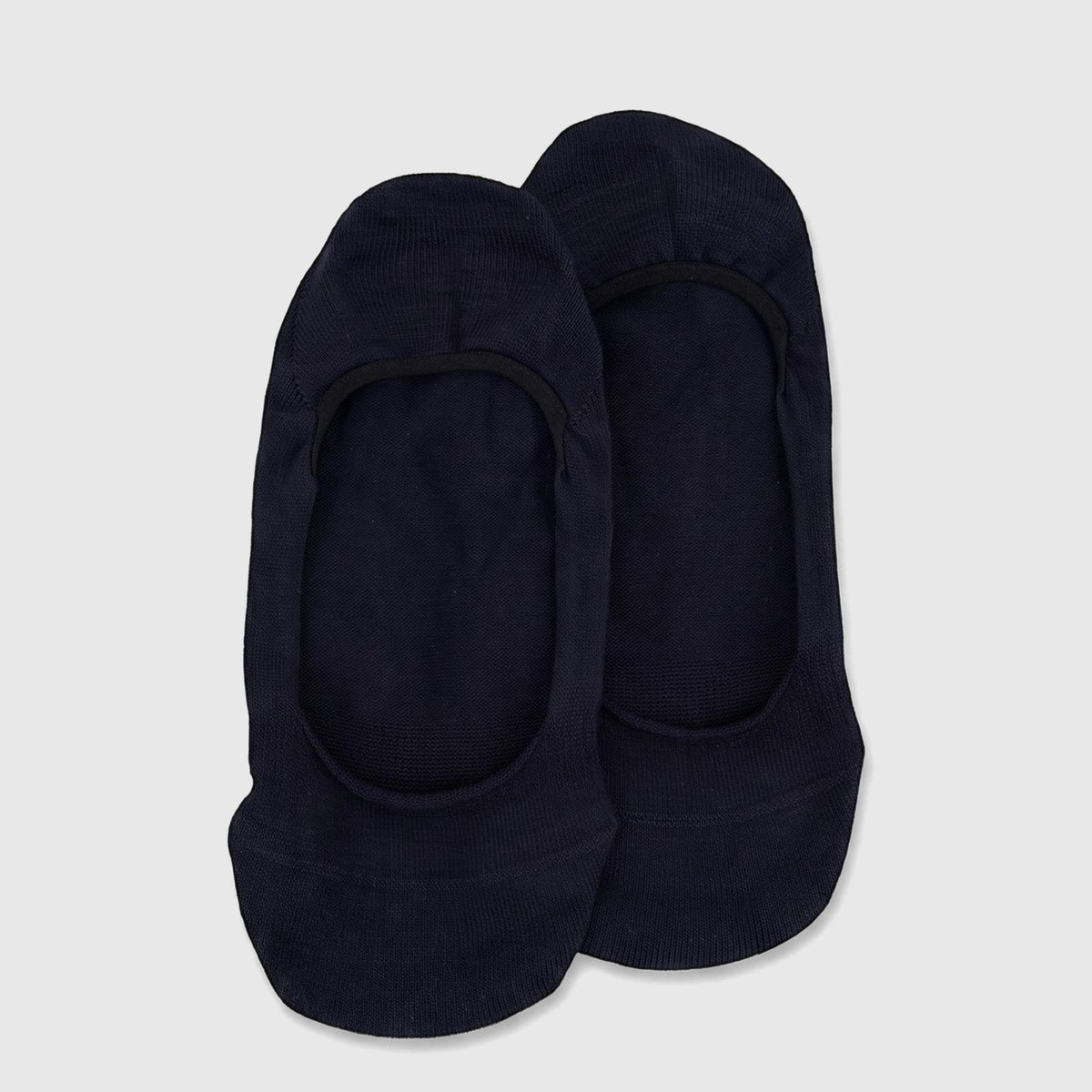 Pair of navy blue ladies bamboo invisible socks, also known as no-show socks, for UK shoe sizes 2 to 6.