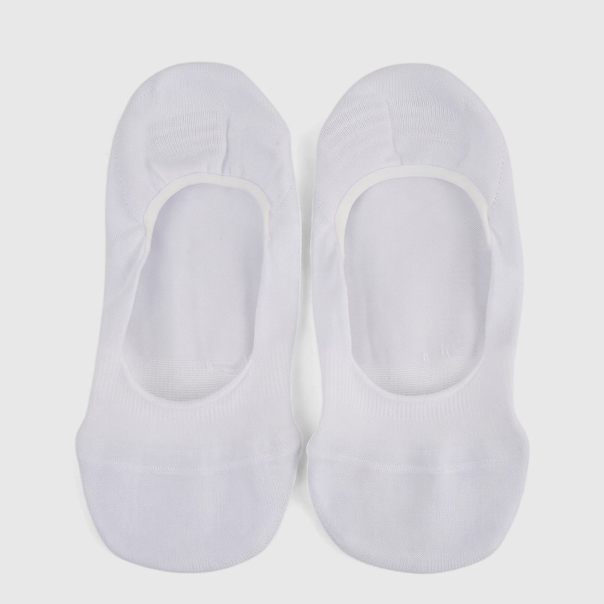 Pair of white Ladies Bamboo Invisible Socks, UK size 2 to 6, displayed flat-lay from a top-down view.