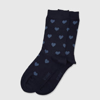 Ladies Bamboo Socks Art No.944 in navy with a blue heart pattern, sized UK2-UK6.