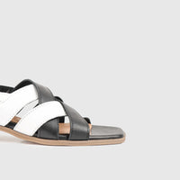 Leather Comfort Block Heel Sandal 8512 Black/White Sandals | familyshoecentre