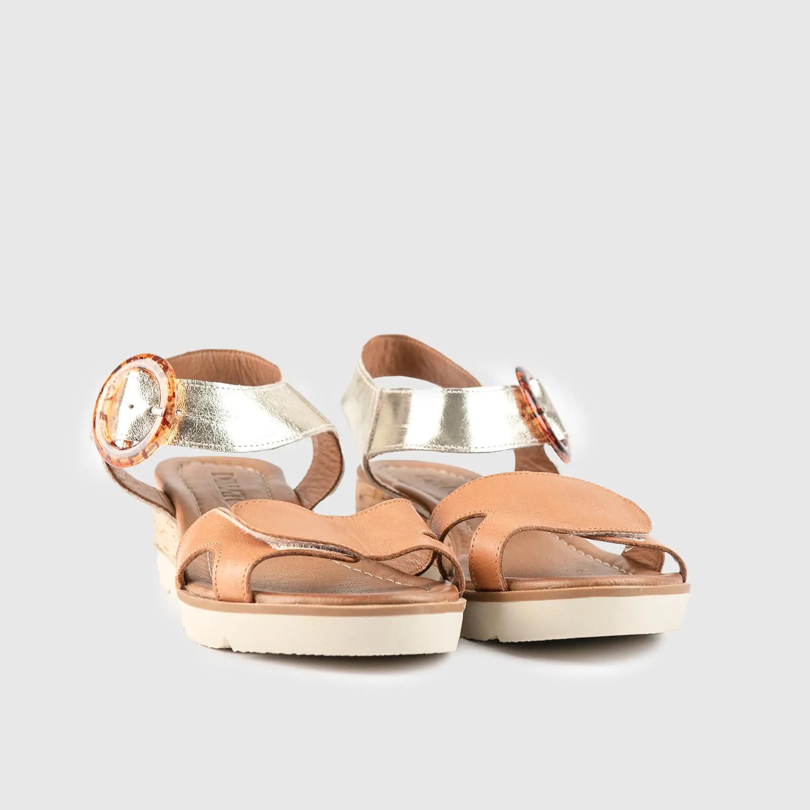 Leather Comfort Wedges Beige/Gold 406 Sandals | familyshoecentre