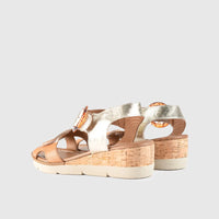 Leather Comfort Wedges Beige/Gold 406 Sandals | familyshoecentre