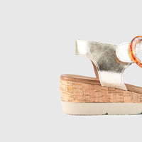 Leather Comfort Wedges Beige/Gold 406 Sandals | familyshoecentre