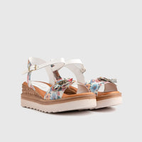 Leather Comfort Wedges White Multi 11641 Sandals | familyshoecentre