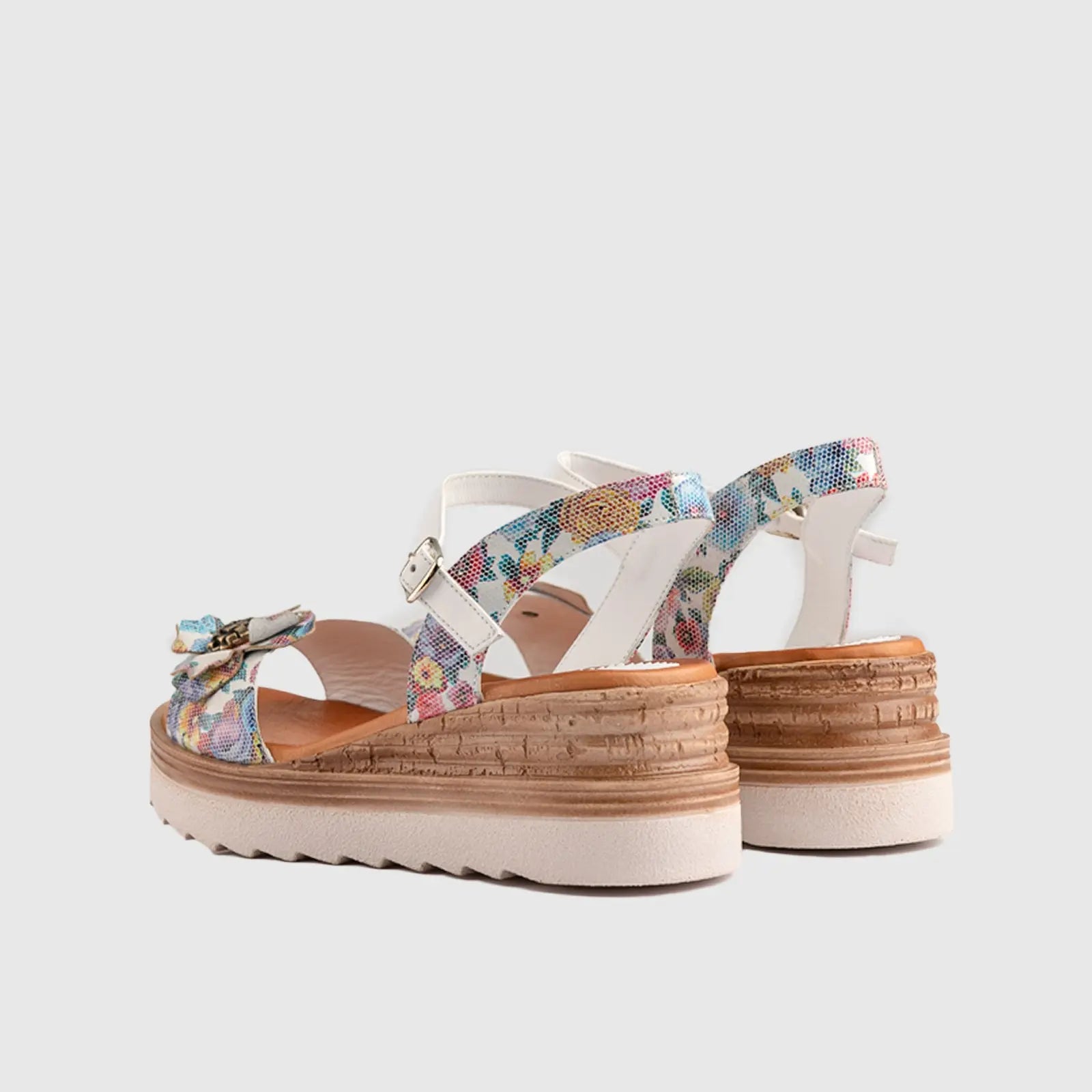 Leather Comfort Wedges White Multi 11641 Sandals | familyshoecentre